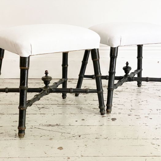 A Pair of Spanish 19th C Ebonised Faux Bamboo Stools