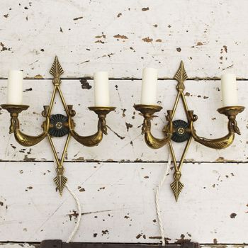 A Pair of French Empire Revival Brass Wall Sconces