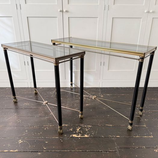 A 1950's French Brass Polychrome & Glass Console Table by Maison Jansen L