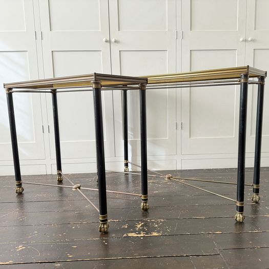 A 1950's French Brass Polychrome & Glass Console Table by Maison Jansen M