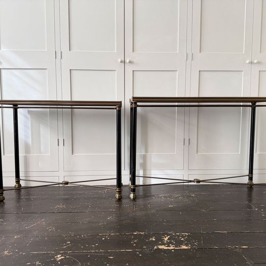 A 1950's French Brass Polychrome & Glass Console Table by Maison Jansen M