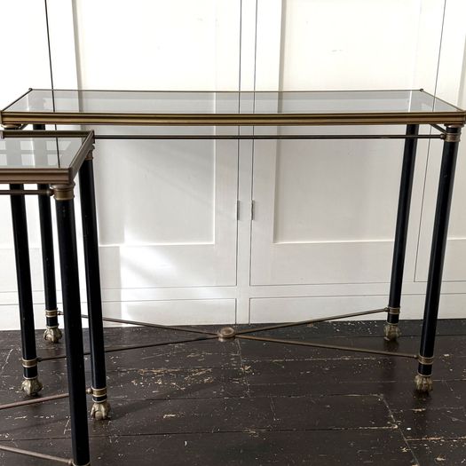 A 1950's French Brass Polychrome & Glass Console Table by Maison Jansen L