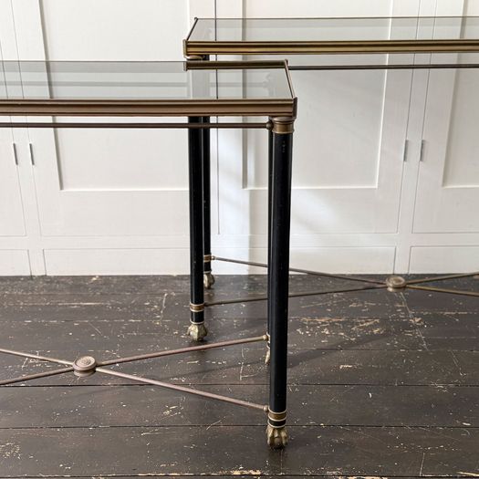 A 1950's French Brass Polychrome & Glass Console Table by Maison Jansen M