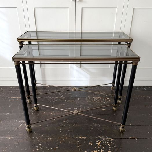 A 1950's French Brass Polychrome & Glass Console Table by Maison Jansen M