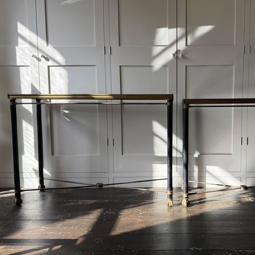 A 1950's French Brass Polychrome & Glass Console Table by Maison Jansen M