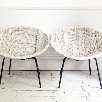 A Pair of 1960's French Bleached Raffia Bucket Chairs