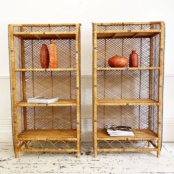 A Pair of 1960's Spanish Rattan Etageres