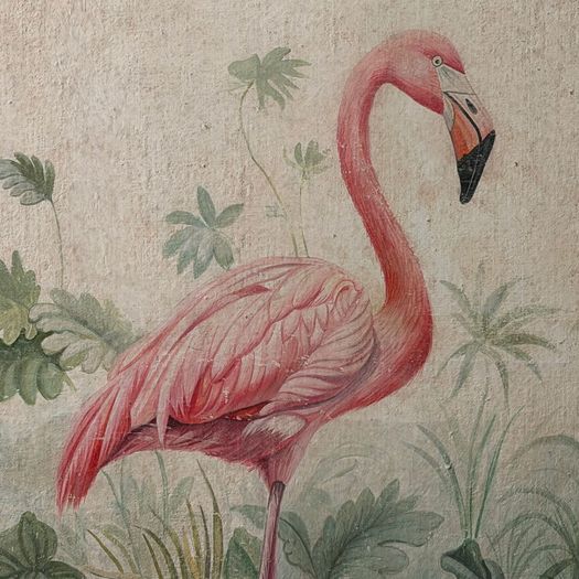 A Pair of Large Italian Oil on Gesso Flamingo Paintings