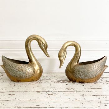 A Pair of 1950's American Brass Swan Planters