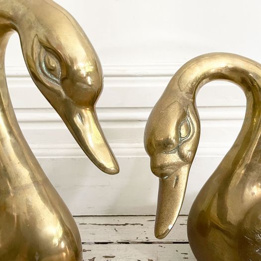 A Pair of 1950's American Brass Swan Planters