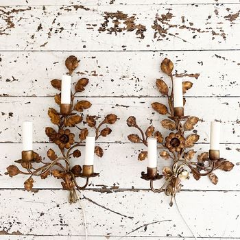 A Pair of 1950's French Gilt Metal Wall Lights