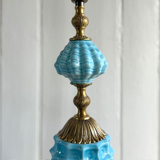 A Rare Pair of Manises Turquoise Ceramic & Bronze Table Lights