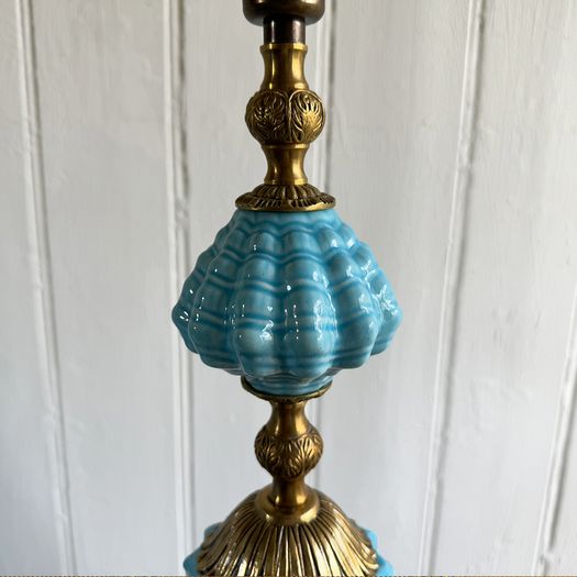 A Rare Pair of Manises Turquoise Ceramic & Bronze Table Lights