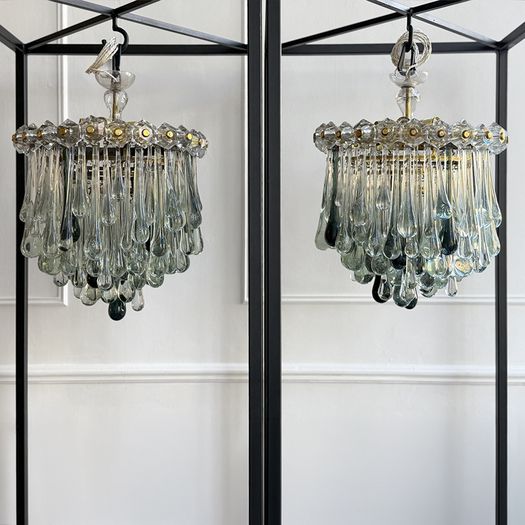 A Spectacular Pair of 1960's Murano Glass Drop Chandeliers