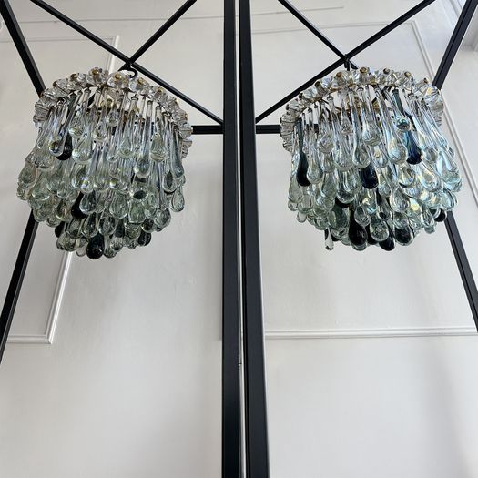 A Spectacular Pair of 1960's Murano Glass Drop Chandeliers