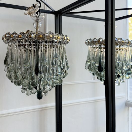 A Spectacular Pair of 1960's Murano Glass Drop Chandeliers