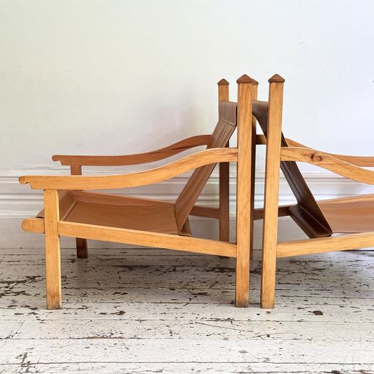 A Pair of 1960's Spanish Leather Sling Armchairs
