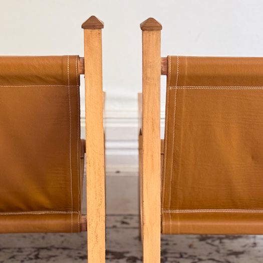 A Pair of 1960's Spanish Leather Sling Armchairs