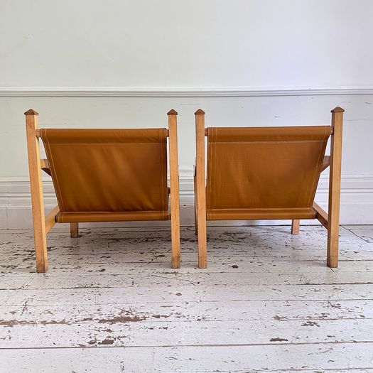 A Pair of 1960's Spanish Leather Sling Armchairs