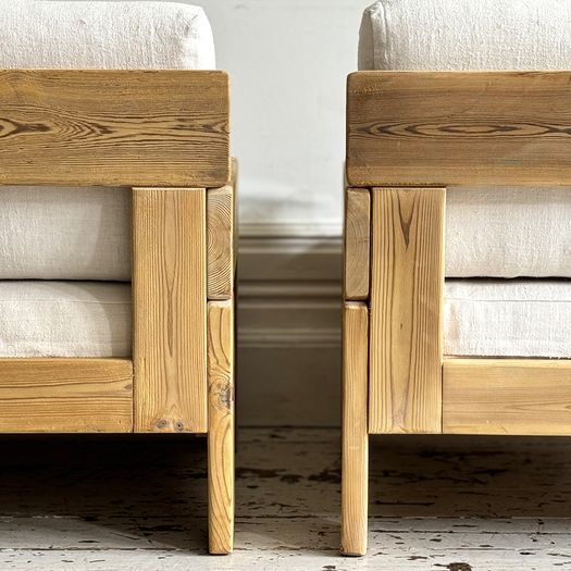 A Pair of French 1970's Pine Armchairs