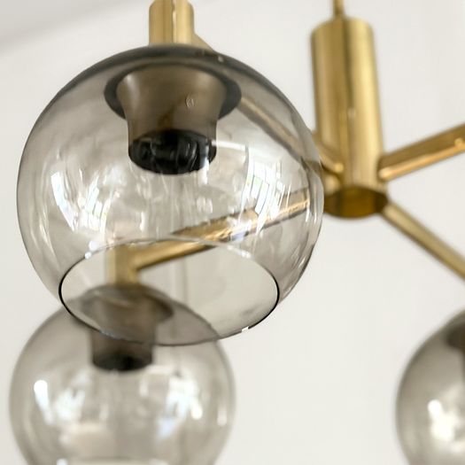 A Pair of 1970's French Brass Plated Pendant Lights with Original Glass Shades