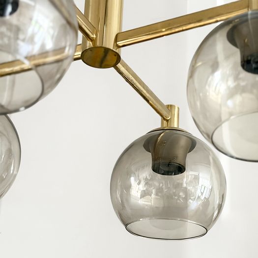 A Pair of 1970's French Brass Plated Pendant Lights with Original Glass Shades