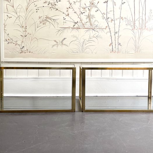 A Pair of 1970's Italian Two Tier Brass & Glass Side Tables