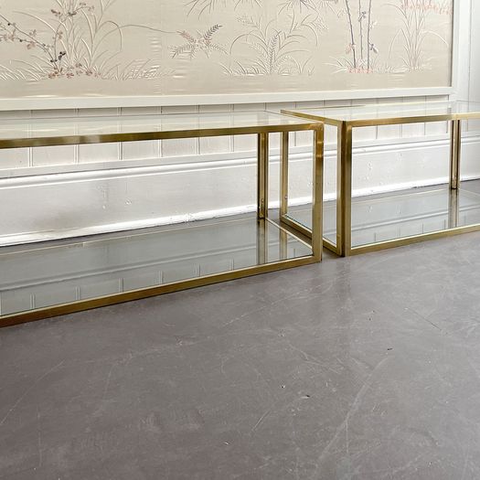 A Pair of 1970's Italian Two Tier Brass & Glass Side Tables