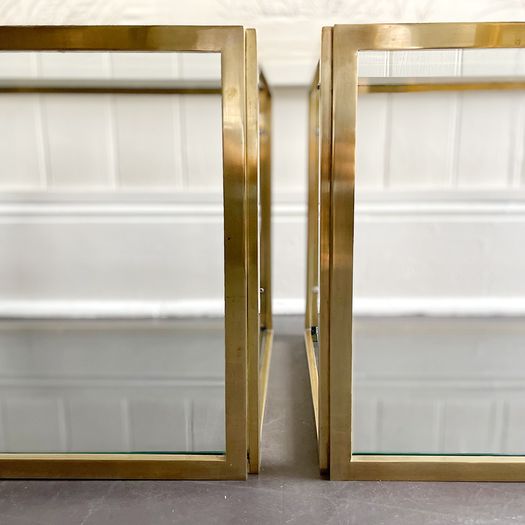 A Pair of 1970's Italian Two Tier Brass & Glass Side Tables