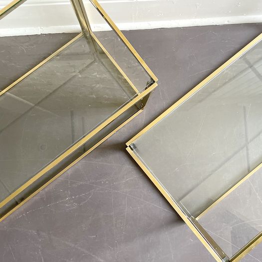 A Pair of 1970's Italian Two Tier Brass & Glass Side Tables