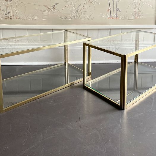 A Pair of 1970's Italian Two Tier Brass & Glass Side Tables