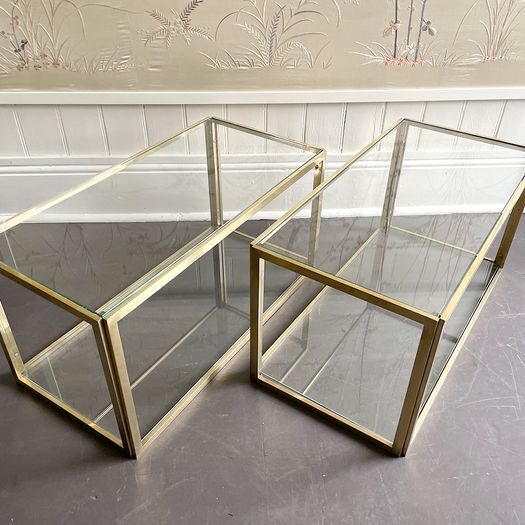 A Pair of 1970's Italian Two Tier Brass & Glass Side Tables