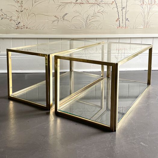 A Pair of 1970's Italian Two Tier Brass & Glass Side Tables