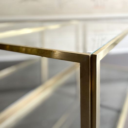 A Pair of 1970's Italian Two Tier Brass & Glass Side Tables