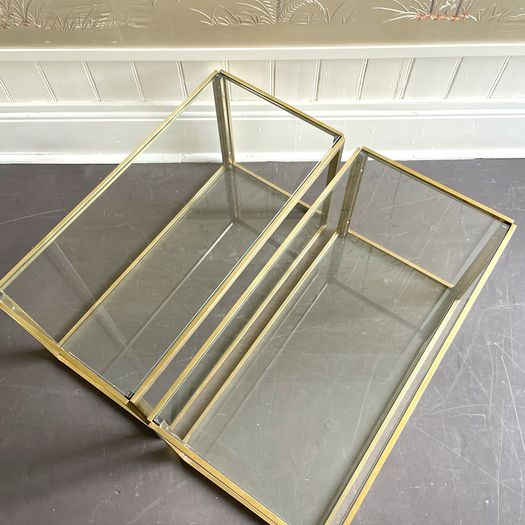 A Pair of 1970's Italian Two Tier Brass & Glass Side Tables