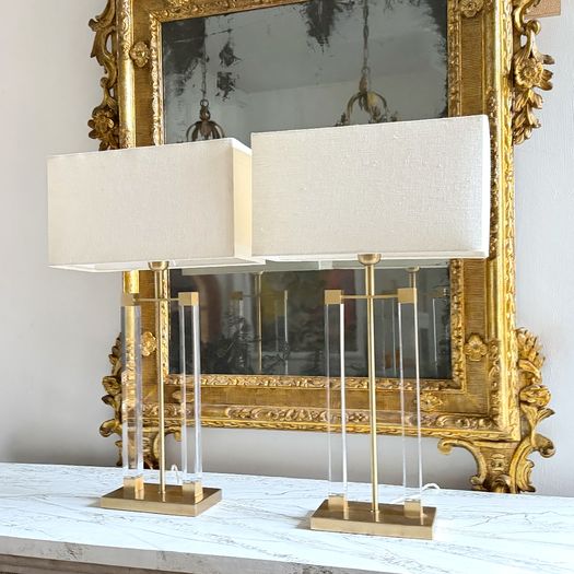 A Pair of 1970's French Perspex & Brass Table Lamps