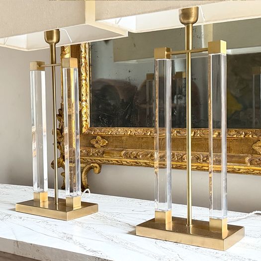 A Pair of 1970's French Perspex & Brass Table Lamps