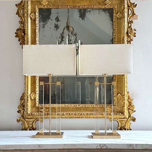 A Pair of 1970's French Perspex & Brass Table Lamps