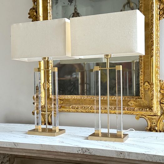 A Pair of 1970's French Perspex & Brass Table Lamps