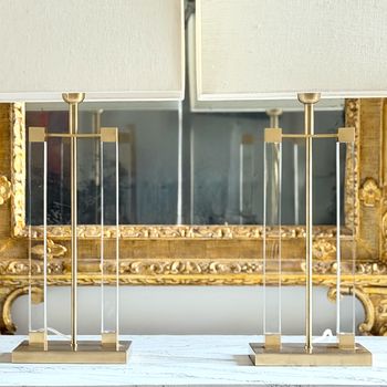 A Pair of 1970's French Perspex & Brass Table Lamps
