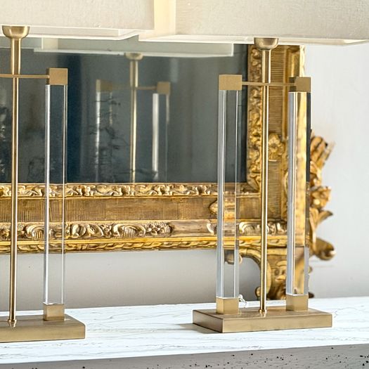 A Pair of 1970's French Perspex & Brass Table Lamps