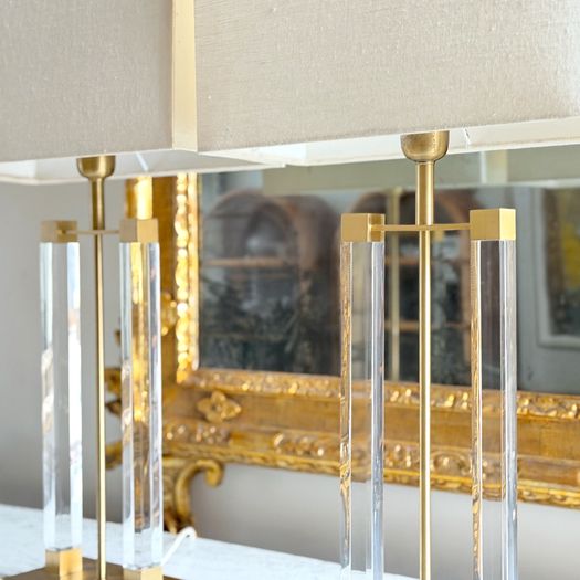 A Pair of 1970's French Perspex & Brass Table Lamps