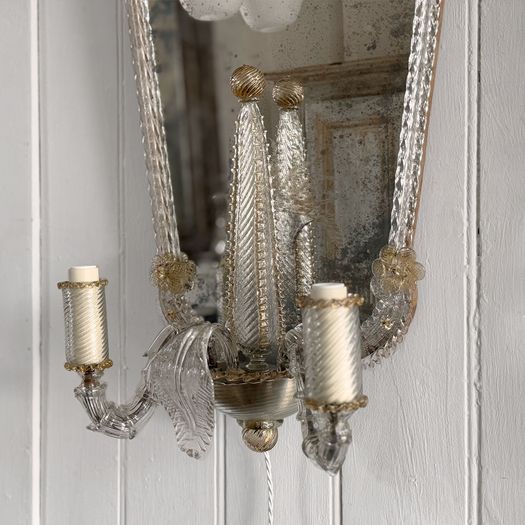 A Large Pair of Late 19th C Venetian Murano Mirror Appliques
