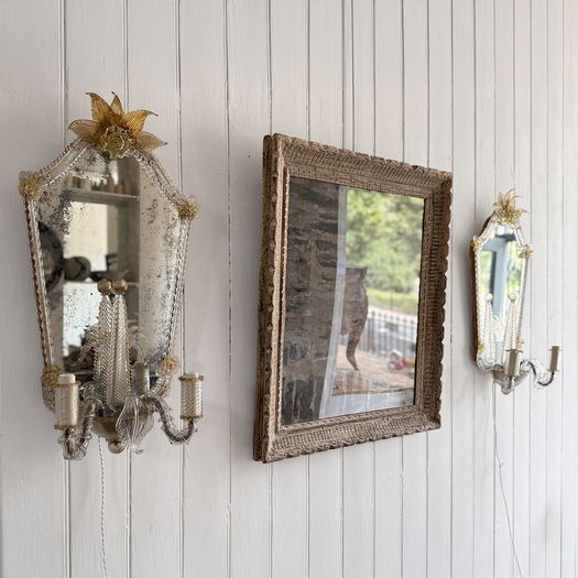 A Large Pair of Late 19th C Venetian Murano Mirror Appliques