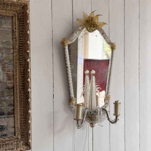 A Large Pair of Late 19th C Venetian Murano Mirror Appliques