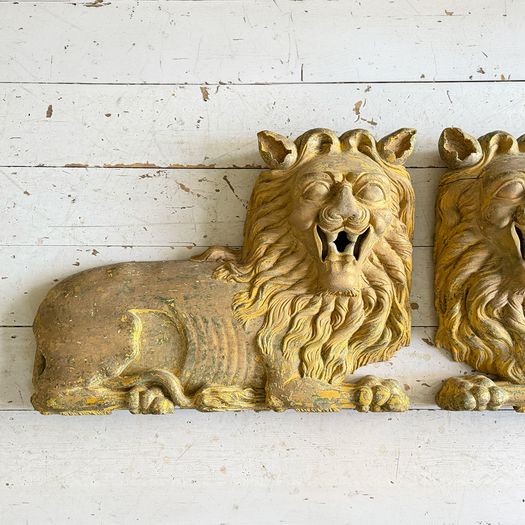 A Large Pair of 18th C Hand Carved Chinese Foo Dog Wall Sculptures