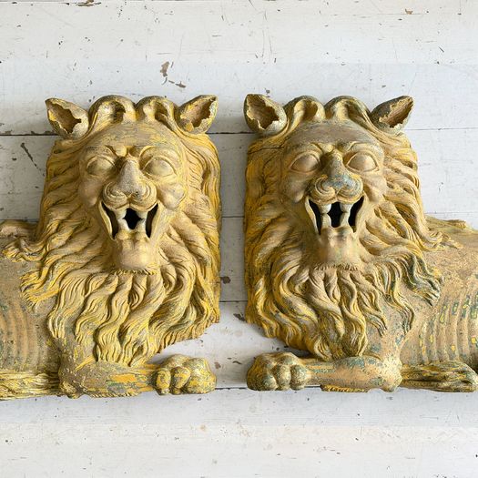 A Large Pair of 18th C Hand Carved Chinese Foo Dog Wall Sculptures