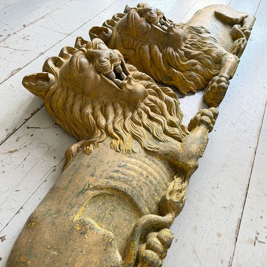 A Large Pair of 18th C Hand Carved Chinese Foo Dog Wall Sculptures