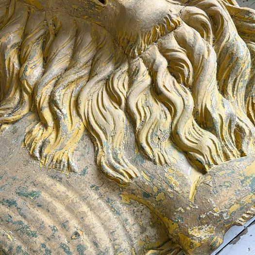 A Large Pair of 18th C Hand Carved Chinese Foo Dog Wall Sculptures