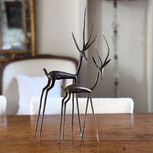 A Pair of 1950's Congolese Brass Gazelle Sculptures